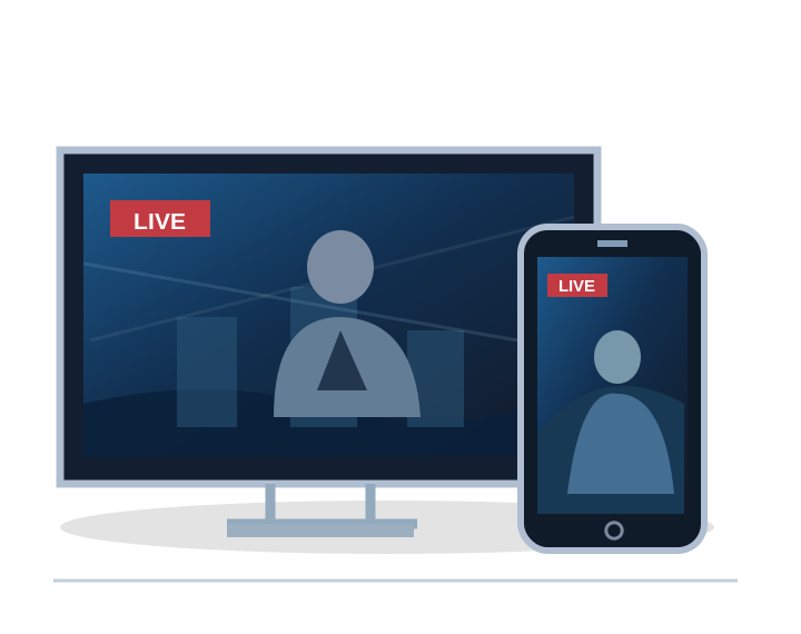 Live video playing on desktop and mobile screens