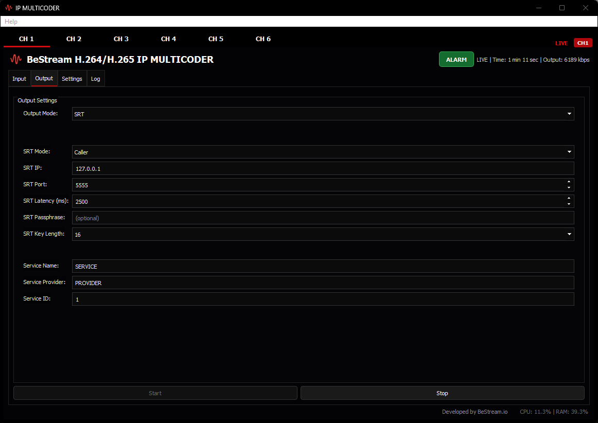 IP MULTICODER output and protocol gateway configuration with RTMP primary and backup plus SRT and UDP hybrid modes