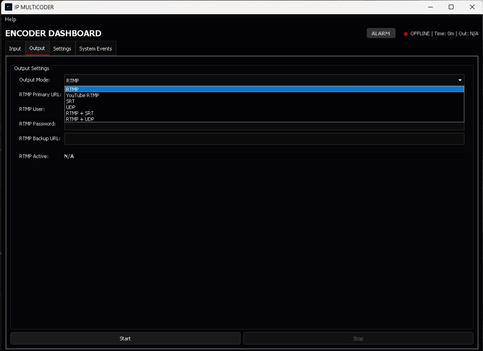IP Multicoder RTMP output with primary and backup publishing